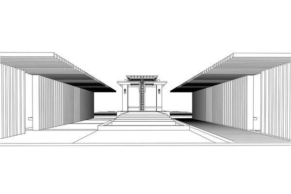 Pavilion táj építészeti perspektivikus rajzolás — Stock Fotó