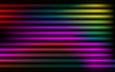 Siyah bir fon üzerinde parlak neon renklerin yatay çizgilerini içeren soyut arkaplan