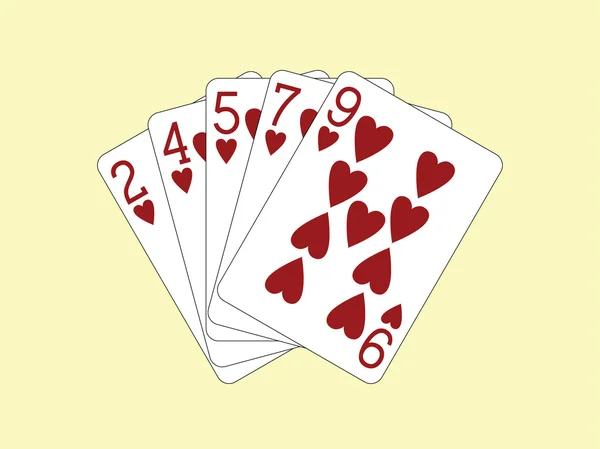 Jogar cartas - Flush of Hearts — Vetor de Stock