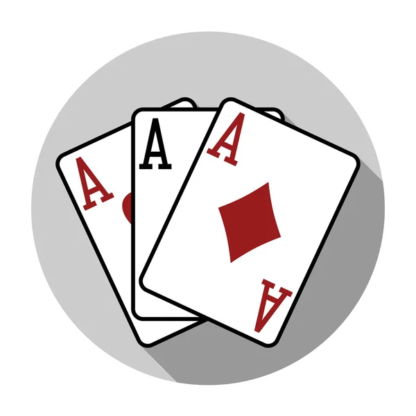 Diseño plano vector tres ases jugando cartas icono, aislado — Vector de stock