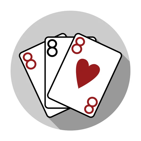 Flat design vector three eights playing cards icon, isolated — Stock Vector