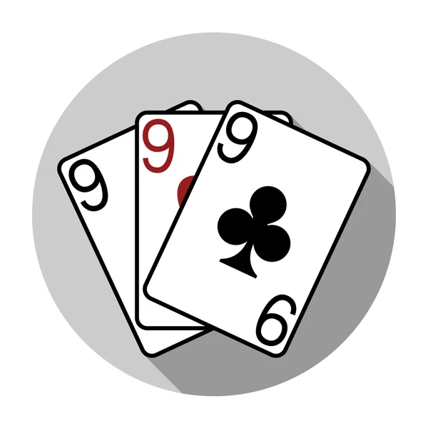 Flacher Design-Vektor drei Neuner Spielkarten-Symbol, isoliert — Stockvektor