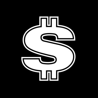 Doları simge siyah beyaz vektör çizim