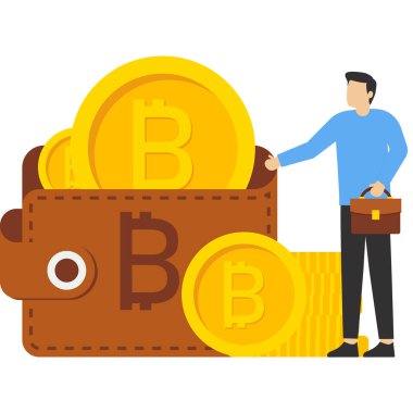 Kripto cüzdan vektör çizimi. Şifreli para için dijital cüzdan teknolojisi. Bitcoin kripto para cüzdanı. Cüzdanınıza para kazanın