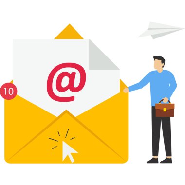 E-posta pazarlama kampanyası, üzerinde e-posta akışı ve e-posta kampanyasının geliri olan düz dizüstü bilgisayar ekranı. Vektör illüstrasyonu.