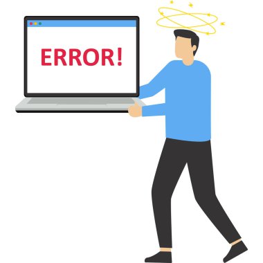 Taslak hatası veya taslak sayfa mevcut değil. Bir hata oluştuğu için kızgın iş adamı karakteri.