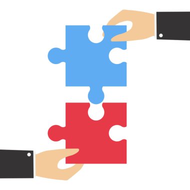 Bulmacalarla işbirliği yap, bağlantılar yarat, düz biçimde Vektör illüstrasyonuName