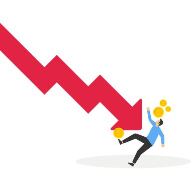 Bitcoin grafiği oldukça düştü, vektör illüstrasyonunda düz stil