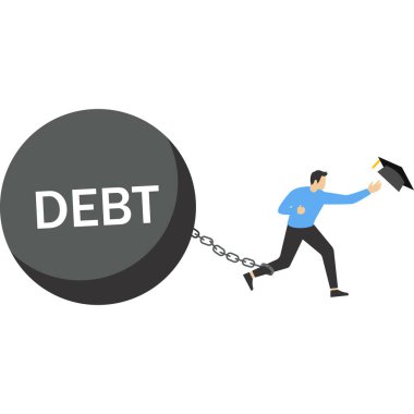 Mezuniyetten sonra birikmiş büyük borçlar, düz bir şekilde Vektör illüstrasyonları