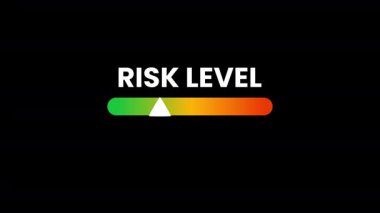 Risk Seviye Ölçeği Animasyonu Yüksek Ölçekli Göstergeye Düşük. Animasyon risk seviyesi düşük seviyeden yüksek seviyeye çıkıyor. İş, finans ya da veri analizi sunumları için mükemmel. Şeffaf arkaplan.