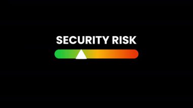 Güvenlik Riski Canlandırma Sanal Tehdit Ölçüm Göstergesi. Siber güvenlik risk göstergesi yüksek güvenlik seviyesine düştü. Bilgi işlem ve ağ güvenliği için harika. Şeffaf arkaplan.