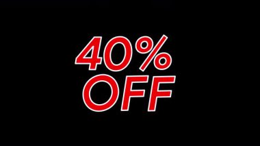 Şeffaf bir arkaplanda cesur tipografisi olan% 40 indirimli satış metni. İndirim promosyonları için mükemmel, Kara Cuma, Siber Pazartesi, mevsimlik teklifler, çevrimiçi dükkanlar ve pazarlama videoları.