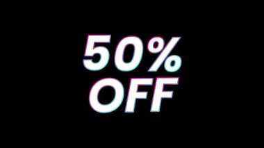 Şeffaf bir arkaplanda cesur tipografisi olan% 50 indirimli satış metni. İndirim promosyonları için mükemmel, Kara Cuma, Siber Pazartesi, mevsimlik teklifler, çevrimiçi dükkanlar ve pazarlama videoları.