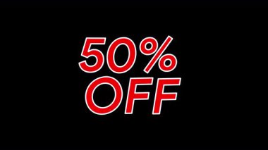 Şeffaf bir arkaplanda cesur tipografisi olan% 50 indirimli satış metni. İndirim promosyonları için mükemmel, Kara Cuma, Siber Pazartesi, mevsimlik teklifler, çevrimiçi dükkanlar ve pazarlama videoları.