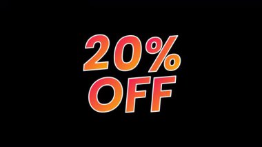 Şeffaf bir arkaplanda cesur tipografisi olan% 20 indirimli satış metni. İndirim promosyonları için mükemmel, Kara Cuma, Siber Pazartesi, mevsimlik teklifler, çevrimiçi dükkanlar ve pazarlama videoları.