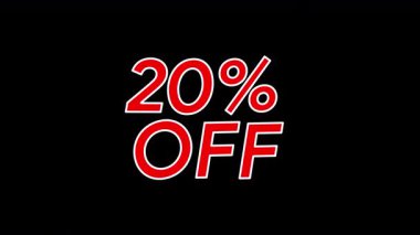 Şeffaf bir arkaplanda cesur tipografisi olan% 20 indirimli satış metni. İndirim promosyonları için mükemmel, Kara Cuma, Siber Pazartesi, mevsimlik teklifler, çevrimiçi dükkanlar ve pazarlama videoları.