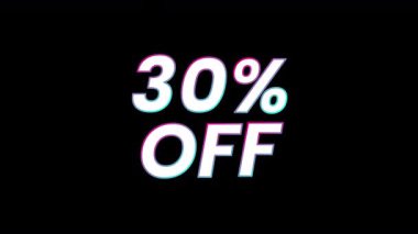 Saydam bir arkaplanda cesur tipografisi olan% 30 indirimli satış metni. İndirim promosyonları için mükemmel, Kara Cuma, Siber Pazartesi, mevsimlik teklifler, çevrimiçi dükkanlar ve pazarlama videoları.