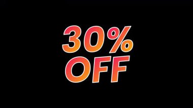 Saydam bir arkaplanda cesur tipografisi olan% 30 indirimli satış metni. İndirim promosyonları için mükemmel, Kara Cuma, Siber Pazartesi, mevsimlik teklifler, çevrimiçi dükkanlar ve pazarlama videoları.