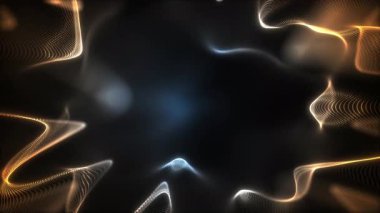Parlayan dalgalar, akan noktalar, neon ışıklar ve dijital enerji hareketi dizaynlı soyut parçacık arkaplan animasyonu. Video projeleri, sunumlar, VJ döngüleri için kusursuz gelecek arkaplanı.