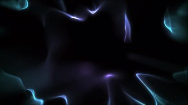 Parlayan dalgalar, akan noktalar, neon ışıklar ve dijital enerji hareketi dizaynlı soyut parçacık arkaplan animasyonu. Video projeleri, sunumlar, VJ döngüleri için kusursuz gelecek arkaplanı.
