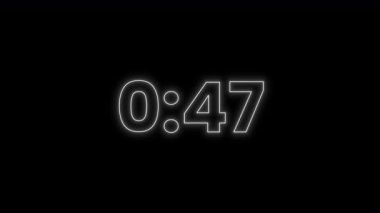 Video kaplamaları, olaylar, canlı yayınlar, giriş, oyun, spor ve dijital saat görselleri için saydam arkaplan ile 1 dakika geri sayım canlandırması.