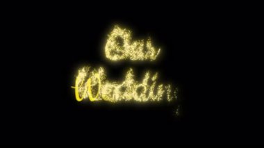 Düğün animasyonu. Unvanın düğünü. Düğün girişi. Zarif altın parçacıkları. Metin efekti gösterir. Şeffaf arka plan. Üst üste kullanma.