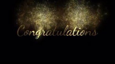 Tebrikler başlık animasyonu. Tebrikler giriş. Tebrik ederim. Altın parçacık etkisi. Düğün videosu için şık bir romantik giriş. Şeffaf arka plan. Üst üste kullanma.