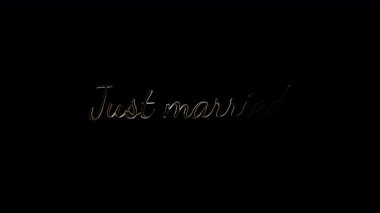 Evlilik başlığı animasyonu. Yeni evlendik. Kısa mesajla evlenmiş. Altın parçacık etkisi. Düğün videosu için şık bir romantik giriş. Şeffaf arka plan. Üst üste kullanma.