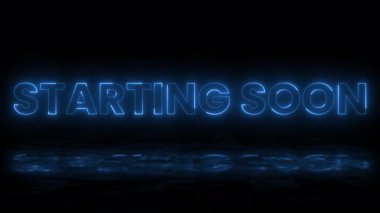 Yakında başlayacak olan neon metin animasyonu video canlı yayını için uygun. Yakında başlayacak animasyon neon metinleri, yeni iş konsepti reklamları. Parlayan Işık 4K.