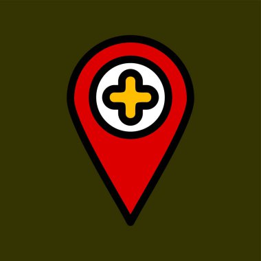 Hastane Konumu simgesi, vektör illüstrasyonu basit tasarım