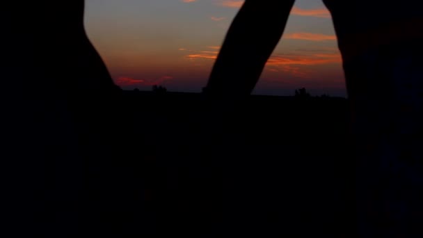 Silhouettes contre le coucher du soleil jeune belle fille dansant — Video