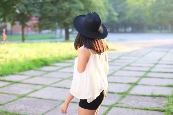 Wonderful female hat asian sunset cheerful emotions laughter — Stock Photo, Image