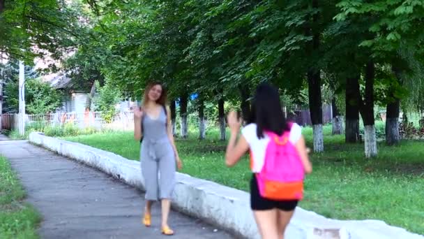 Two Woman Uses Cutting-Edge Tablet Technology Laptop on a Green Background. Lady — Stock Video