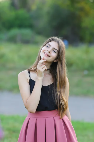 Young beautiful girl shows emotions delight pleasure bliss — Stock Photo, Image