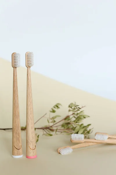Family set of five toothbrushes in white background. — Stock Photo, Image
