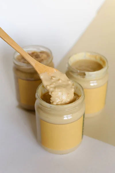 Textura close up Manteiga de amêndoa ou manteiga de amendoim — Fotografia de Stock