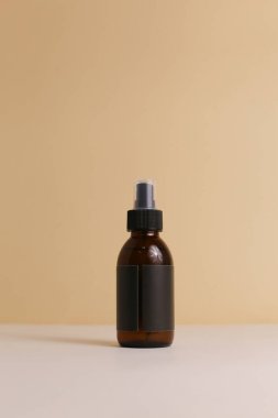 Kehribar cam şeker şişesi, sprey ve nemlendirici krem kavanozu. Doğal kozmetik ürünleri ambalaj tasarım şablonu, markalaşma