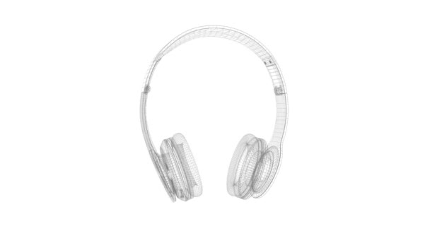 Graue Drahtgitter für Kopfhörer isoliert auf weißem Hintergrund 3D-Rendering nahtlose Schleifenanimation — Stockvideo