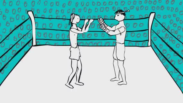 战斗在一个环上的两个木艾饮泰国拳击手卡通动画 — 图库视频影像