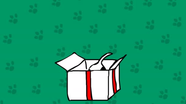 可爱的小狗在一个盒子里。生日现在的手绘动画. — 图库视频影像