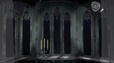 Eski 3D kaledeki gotik balkon canlandırma arkaplanı