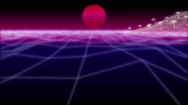 Synthwave island and a sun Background 3d render — стоковое видео