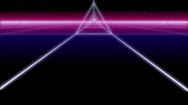 Synthwave üçgen tünel Retro Arkaplan 3d oluşturma — Stok fotoğraf