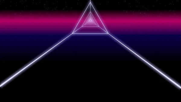 Synthwave trójkąt tunel tło 3d renderowania retro — Zdjęcie stockowe