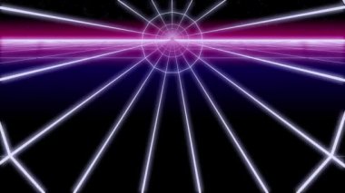 synthwave yuvarlak tünel Retro Arka plan 3D oluşturma