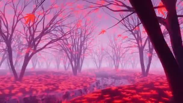 Bosque otoñal con hojas rojas 3D Fondo render — Vídeos de Stock