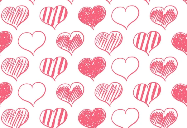 Vector seamless pattern of hand-drawn red hearts — Stock Vector