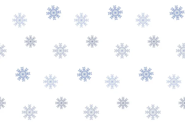 Un patrón sin costuras de copos de nieve azules sobre un fondo blanco. Diseño de invierno — Vector de stock