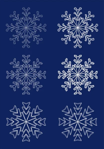 Un conjunto de copos de nieve vectoriales aislados para el diseño — Vector de stock