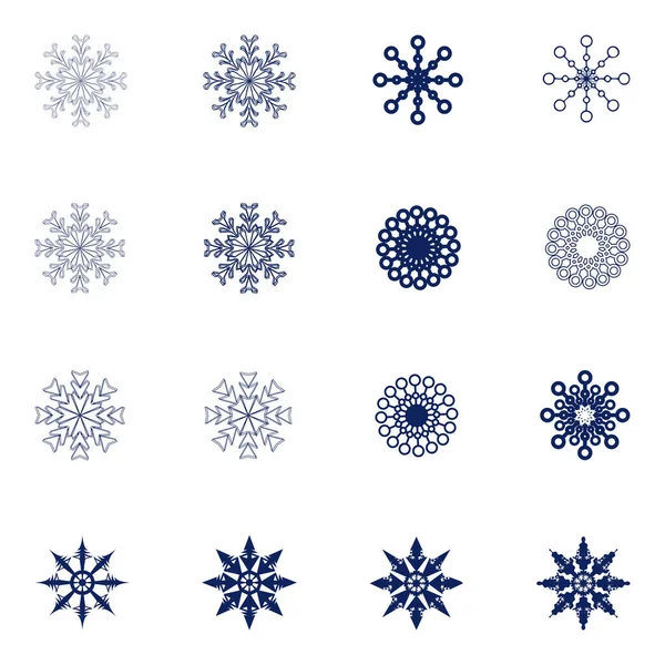 Un conjunto de copos de nieve vectoriales aislados para el diseño — Vector de stock